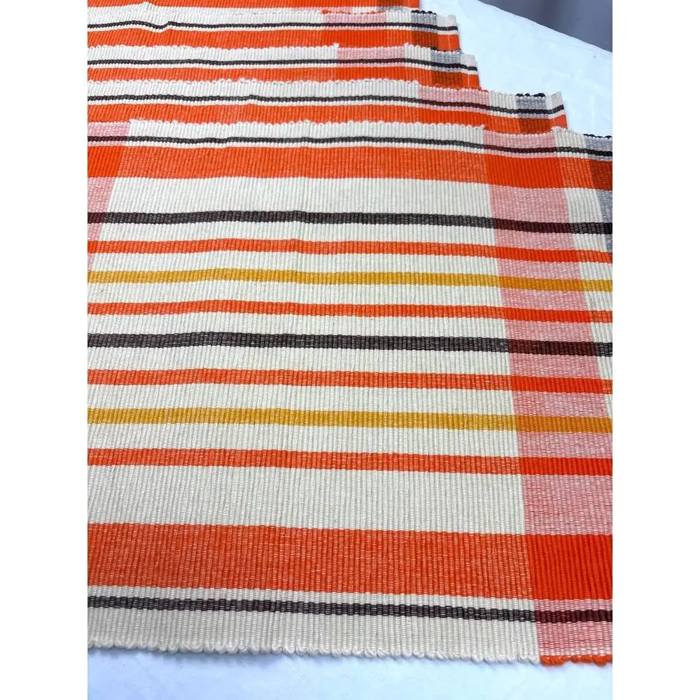 Ribbed Cotton Placemats Heavy-duty Woven Plaid Fall-themed Colors Set of Six